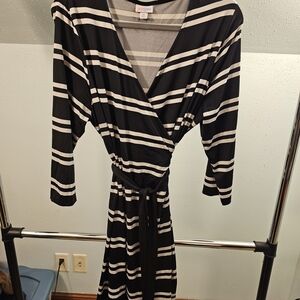 LuLaRoe Gray and Cream Striped Dress